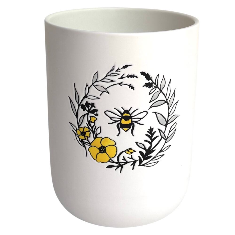 Prima Design Bumble Bee CROCK Utensil Holder Garden Flower Planter 7.5x5 Ceramic